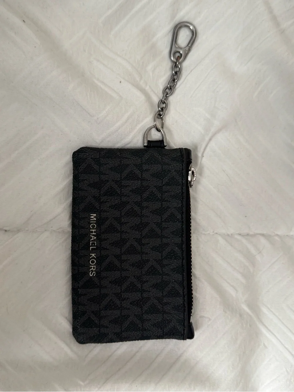 Michael Kors Black Logo Zip Key Pouch with Chain Clip